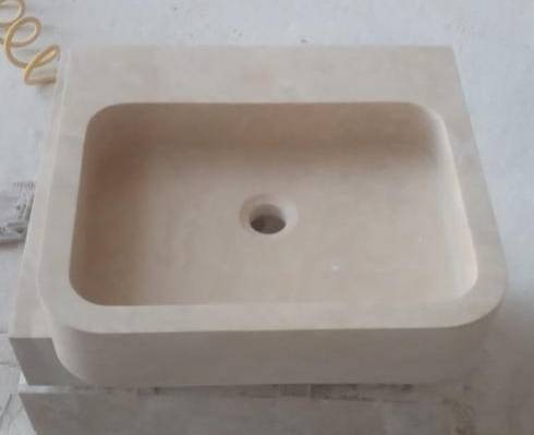 Evier en Travertin. Pierre Naturelle au showroom de Paris : 36 rue de Bourgogne 75007 PARIS (uniquement sur RDV)