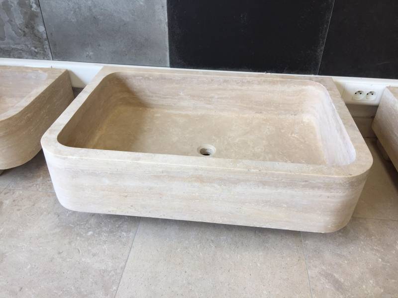 Evier pierre Paris, Avignon 90x60x20cm 1 grand bac en pierre TRAVERTIN