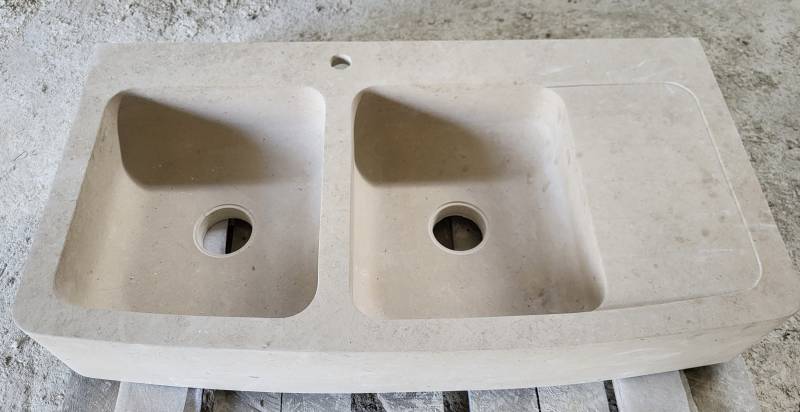 Éviers timbre d'office en pierre naturelle 2  bacs et égouttoir